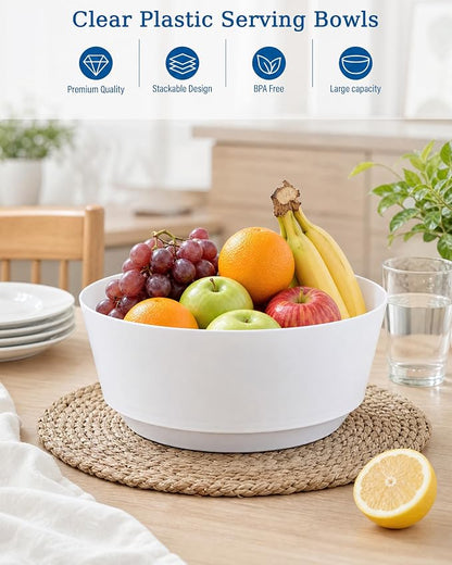 8 Pack Plastic Serving Bowls 128oz White Plastic Bowls Heavy Duty Disposable - Image 3