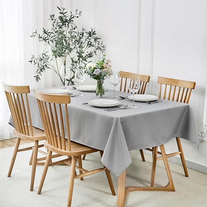 maxmill Square Jacquard Tablecloth Waterproof Spillproof Wrinkle Resistant Soft Weaved Design Table Cloth for Dinner and Party Washable Fabric Cover, Indoor Outdoor Use, 60 x 60 Inch, Light Grey