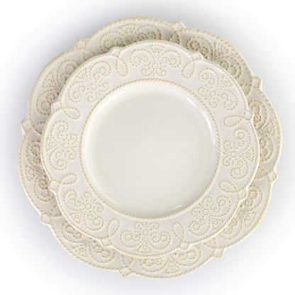 Elama Round Decorated Stoneware Scallop Embossed Dinnerware Dish Set, 16 Piece - Image 6