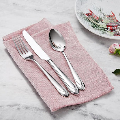 KEAWELL Premium Astra Flatware Set, 45-Piece Silverware Set for 8, Mirror-Finished 18/10 Stainless Steel, Modern Cutlery Dishwasher Safe for Meals and Gatherings (45, Silver)