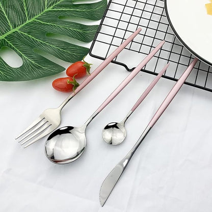 JASHII Flatware Serving Set 24 Piece, Stainless Steel Silverware Set, Modern - Image 2