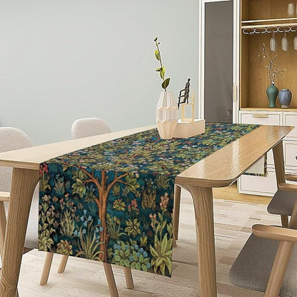 William Morris Floral Table Runner, Vintage Green Botanical Printed Table Runner - Image 2