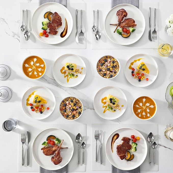 MALACASA 12 Pieces Porcelain Dinnerware Set, Modern White Dish Set - Image 6
