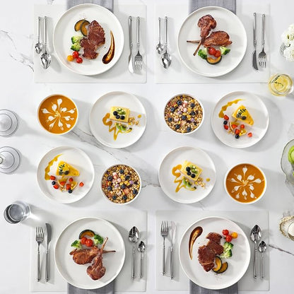 MALACASA 12 Pieces Porcelain Dinnerware Set, Modern White Dish Set - Image 6