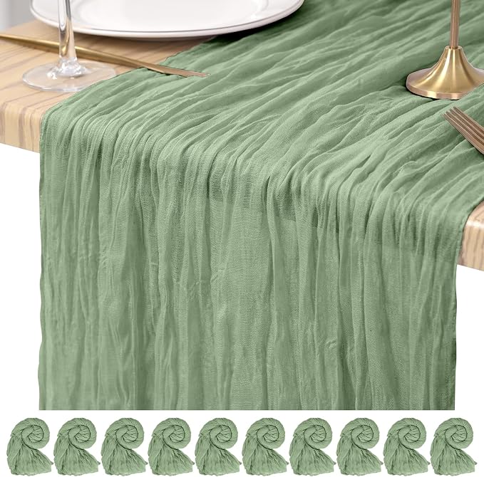 Pesonlook Cheesecloth Table Runner Sage Green, 10 Pack 17.7x108 inch, Long | by Pesonlook