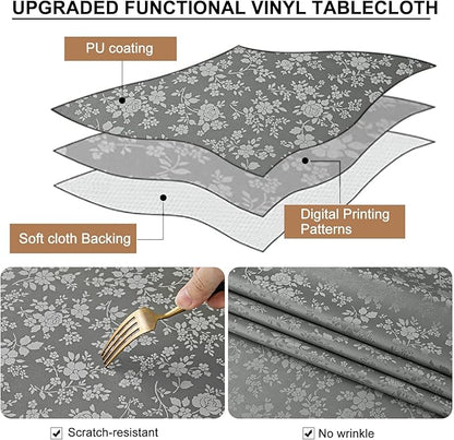 Smiry Rectangle Table Cloth, Waterproof Heavy Duty Vinyl Tablecloths, Wipeable Washable Table Cover for Kitchen and Dining Room (Grey, 60" X 140")