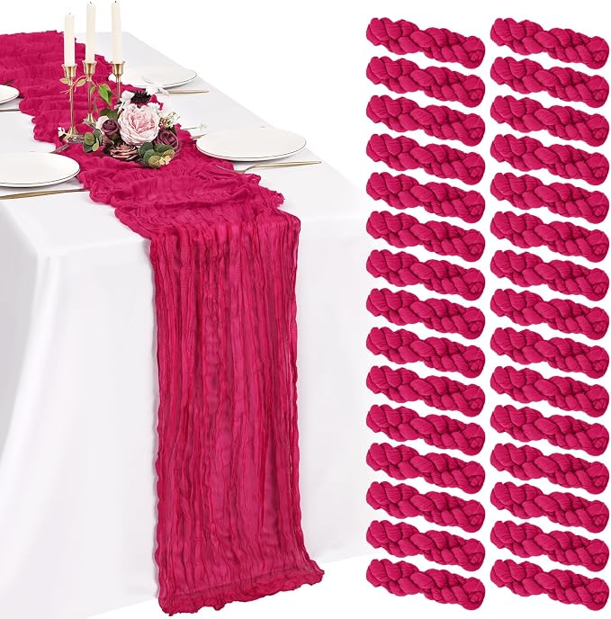30 Pack Cheesecloth Table Runner 10FT Hot Pink Table Runner Boho Gauze Cheese by Showgeous