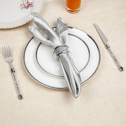SHYFOY Silver Diamond Napkin Ring Glass Framed, Crystal Dinning Cloth Rings Set of 4 Piece, Glam Serviette Buckle Cloth Holder Sparkle Bling Crushed Diamond Table Decor Accessories