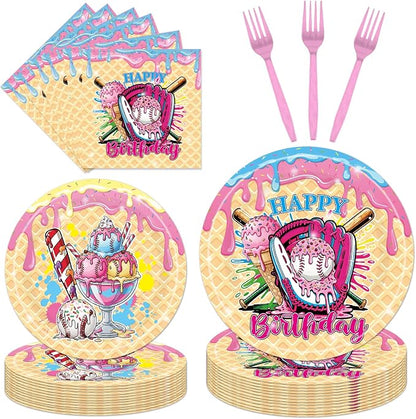 EUOYUFO 96Pcs Ice Cream Party Decorations Tableware Set Ice Cream Baseball Drip by EUOYUFO