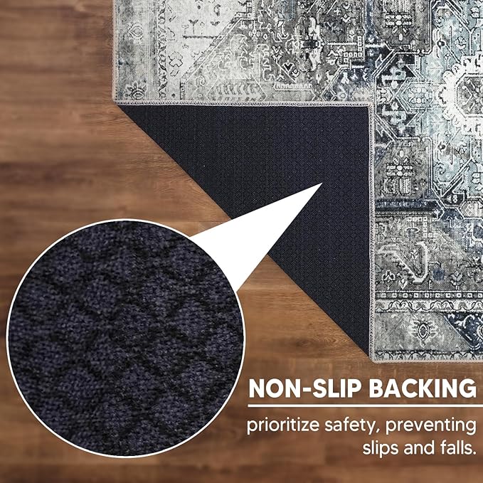 Keen Home Design 2x12 Rug - Machine Washable Runner Rug with Non-Slip Backing, Ideal for Hallway, Entryway, Kitchen, Laundry Room - Vintage, Easy Clean, Durable, Low Pile - (2'6" x 12')