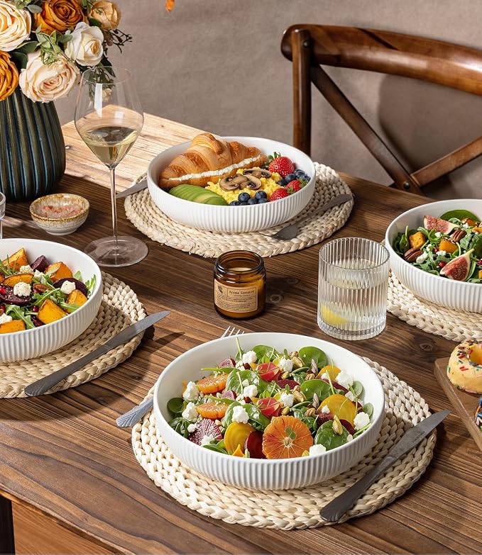 8.5" Ceramic Pasta Bowls Set of 4, Salad Bowls | Versatile Serving Bowls - Image 6
