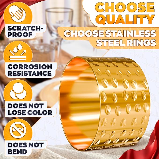 Hammered Gold Napkin Rings Set of 20, Reusable Holders - Image 3