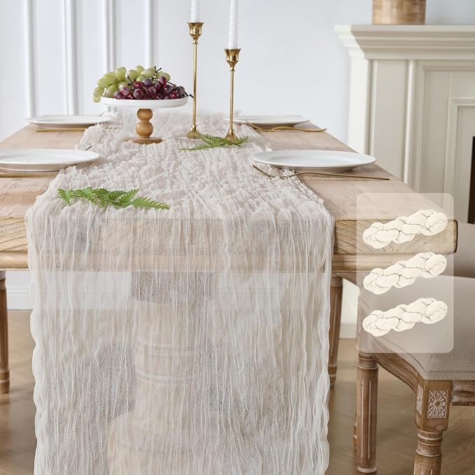 3 Pack Cream White Cheesecloth Table Runners, 120 Inch 10Ft Ivory Gauze Table by YARGEZON