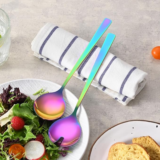 Colorful Rainbow Salad Serving Utensils Set of 2, 9.4 Inch Long Salad Serving - Image 7