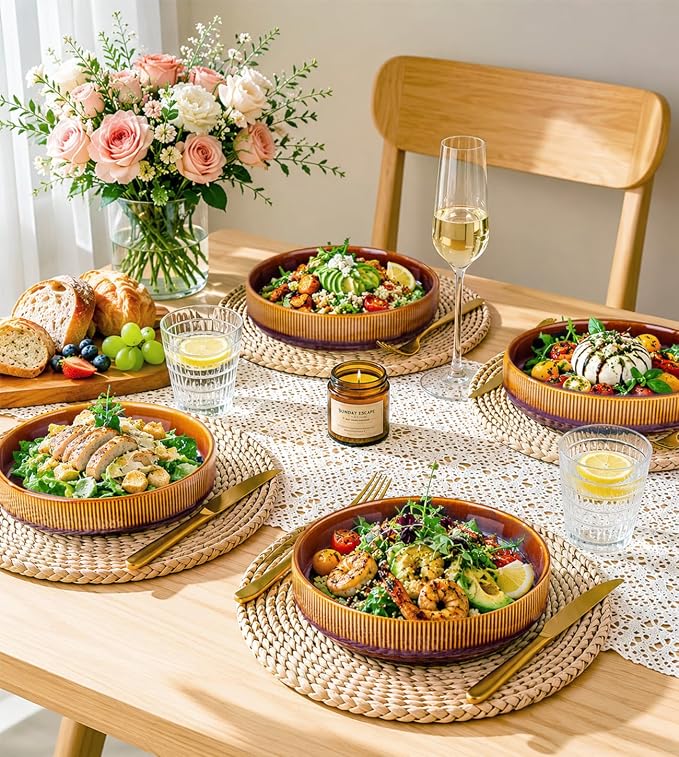 7.5" Ceramic Pasta Bowls Set of 4, Salad Bowls | Versatile Serving Bowls - Image 6
