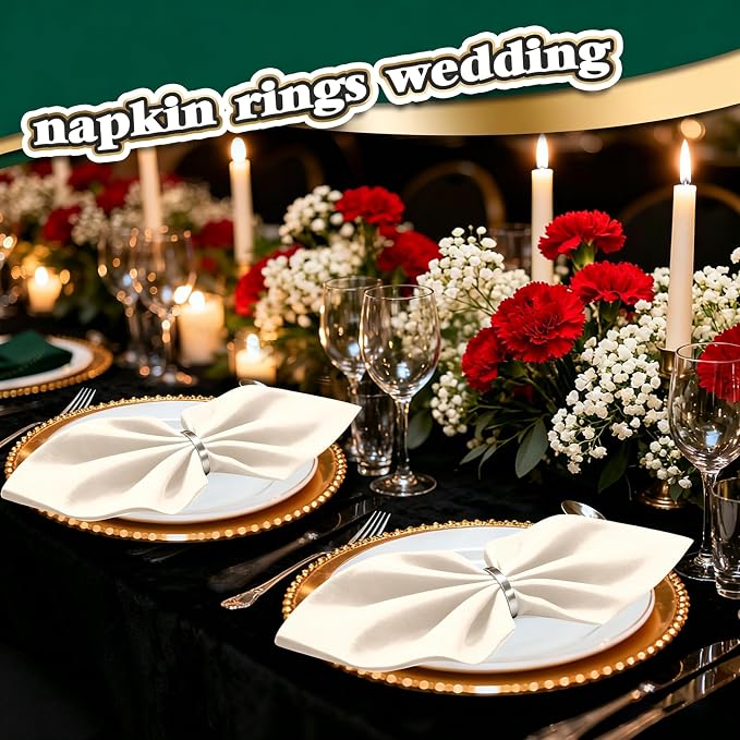200 Pcs Silver Napkin Rings Bulk, Exquisite Round Napkin Ring Buckles, Suitable - Image 7