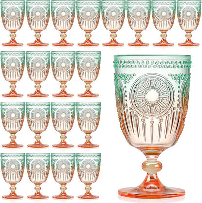 XUWAIDSGN 24Pcs Plastic Vintage Wine Glasses 13.5oz Reusable Embossed Goblet by XUWAIDSGN