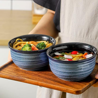 JINGUS Soup Bowl, 20 OZ Porcelain Cereal Bowls Set of 6 Perfect for Pasta, Snack, Oatmeal, Rice, Salad,and Ice Cream, Stackable & Durable Bowls for Kitchen, Microwave & Dishwasher Safe, Blue