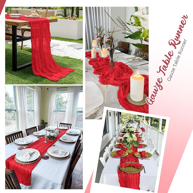 8 Pack Red Cheesecloth Table Runners 20x120 Inch Gauze Table Runner 10FT Easter - Image 5
