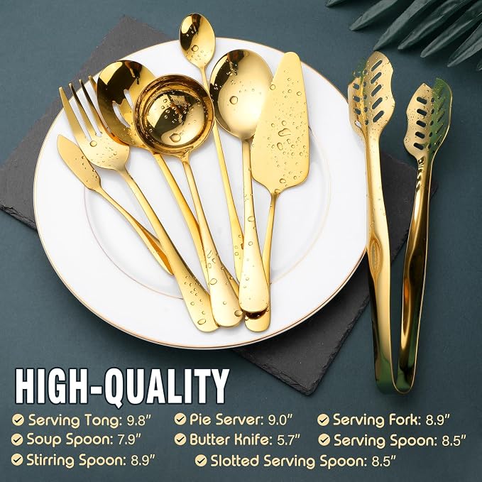 Gold Serving Utensils, OGORI 12-Piece Stainless Steel Serving Utensils Include - Image 7