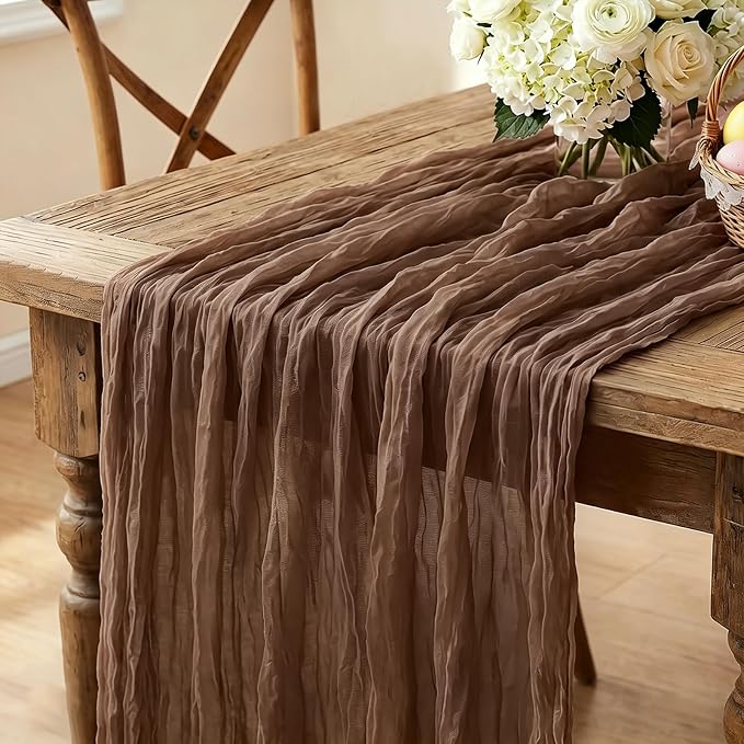 6Pcs Nude Cheesecloth Table Runner, 10FT Rustic Nude Gauze Table Runner by Miucat