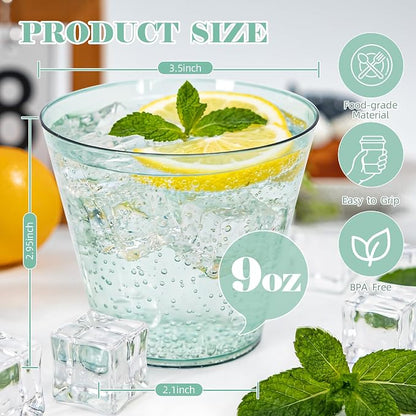 50 Pack 9oz Transparent Green Plastic Cups, Fancy Disposable Cocktail Cup | - Image 2