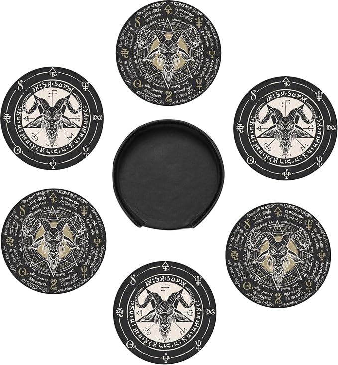 Satanic Goat Star Leather Drinks Coasters - Image 2
