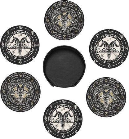 Satanic Goat Star Leather Drinks Coasters - Image 2
