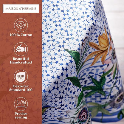 Maison d' Hermine Table Cloth Round Table 100% Cotton 63 Round Inches Tablecloth Reusable Decorative for Dining Room Farmhouse Home Valentines Day Decorations Spring Summer - Passiflora
