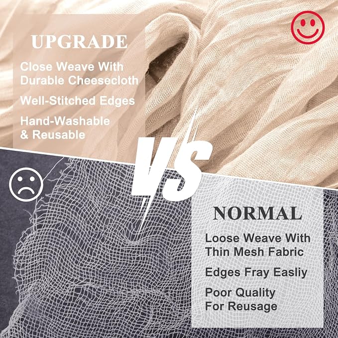 Cheesecloth Table Runner Beige 10FT Boho Gauze Runner, 2 Pack | 120 Inch Cheese - Image 4