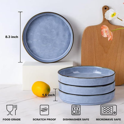 E-far Pasta Bowls Set of 4, 30oz Shallow Salad Bowls - Image 2
