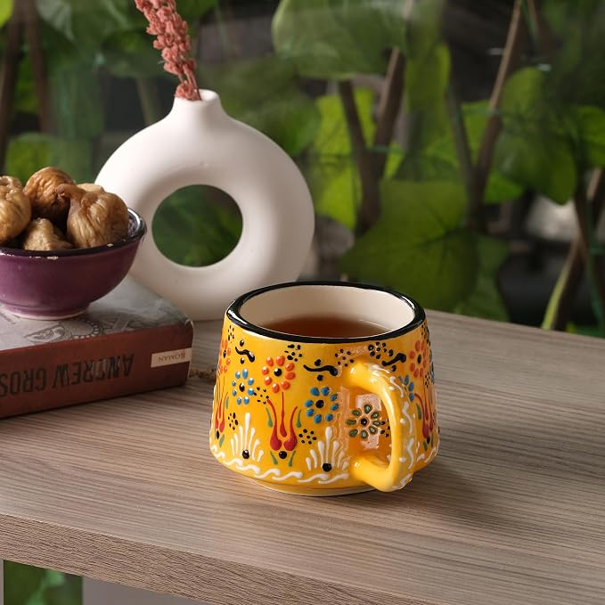 BCS 6 Oz Cappuccino Cups Set of 2, Hand-Painted Ceramic Coffee & Tea Mugs | - Image 6