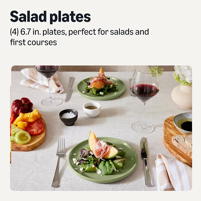 Amazon Basics Glazed Stoneware Salad Plates, Ceramic 4-Piece Set, Microwave and - Image 2