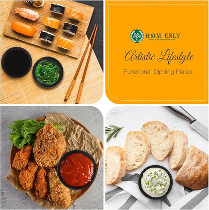 Plastic Dipping Plate Set of 8 - 4 inch Wheat Straw Plates,Soy Sauce Dish,Dipping Bowls,Small Serving Bowls for Side Dishes, Mini Appetizer Plates for Side Dishes,Condiment,BBQ and Party Dinner-Black