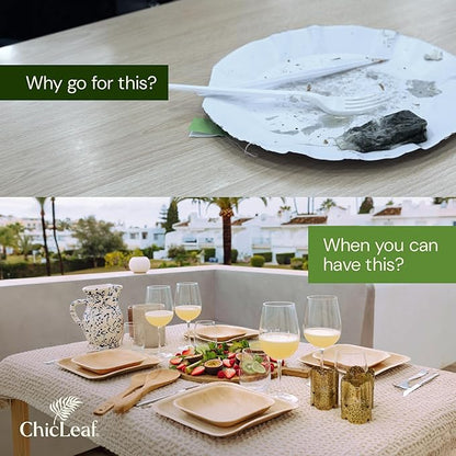 Chic Leaf Palm Leaf Bowls - Mini Disposable Bamboo Bowls - Small Plates & Dessert Cups for Party Events, Valentine's Day - Biodegradable & Compostable Party Supplies (6'' Round - 25 Pack)