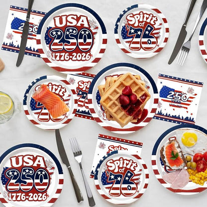 180Pcs 4th of July paper Plates and Napkins Party Supplies, Serve 60 | - Image 4