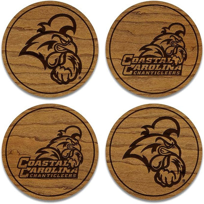 LazerEdge Coastal Carolina Chanticleers Wooden Coaster Set - Cherry Wood - Officially Licensed Product - 4-Pack