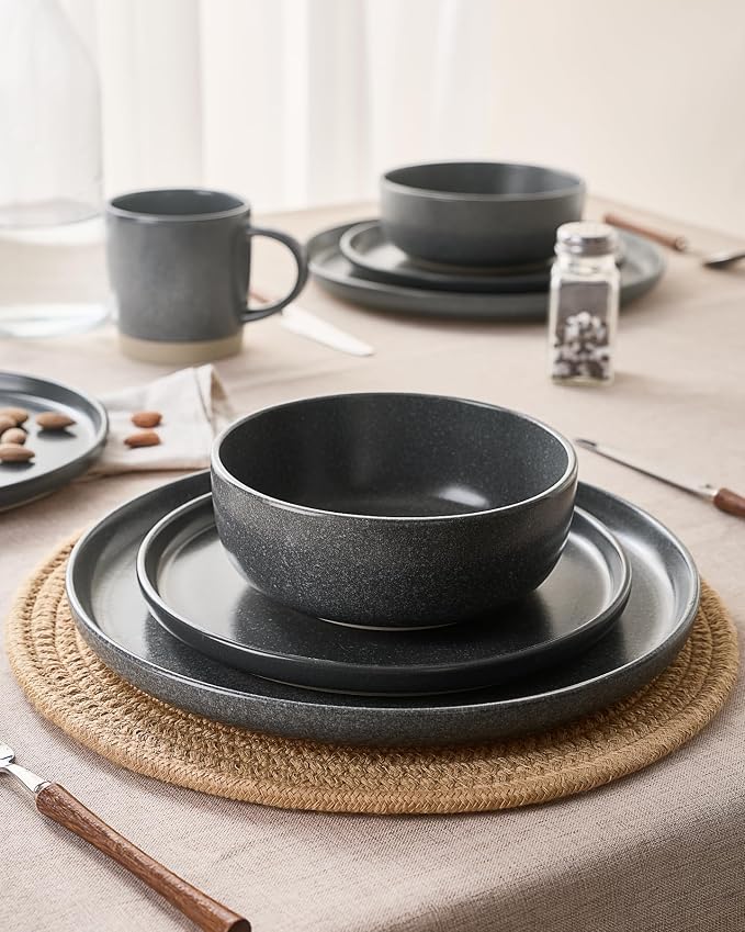 Famiware Milkyway 16-Piece Stoneware Plates and Bowls, Matte Dark Charcoal | - Image 3