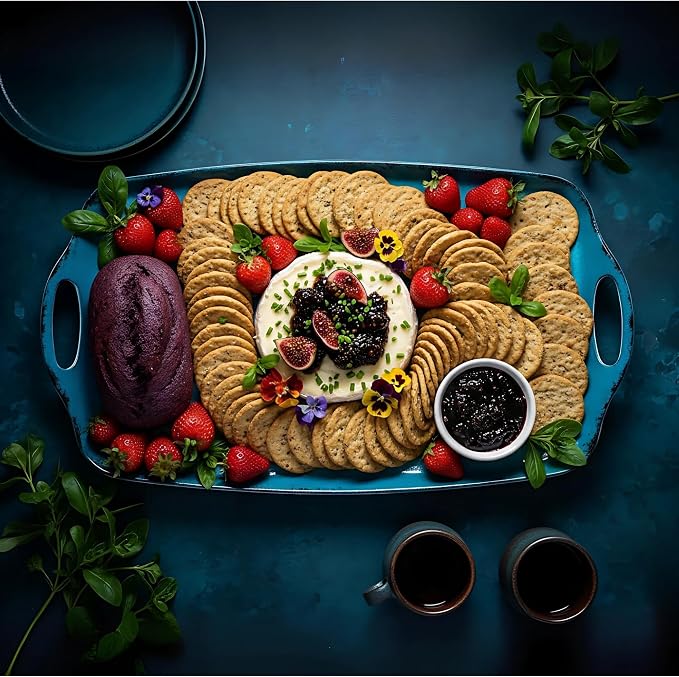 TP Melamine Serving Trays with Handles, 17” x 12”, Retro Teal | Rectangular - Image 4