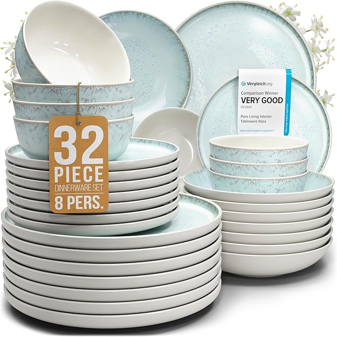 32 Piece Stoneware Dinnerware Set by PURELIVING