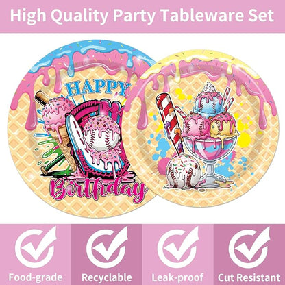 EUOYUFO 96Pcs Ice Cream Party Decorations Tableware Set Ice Cream Baseball Drip - Image 4