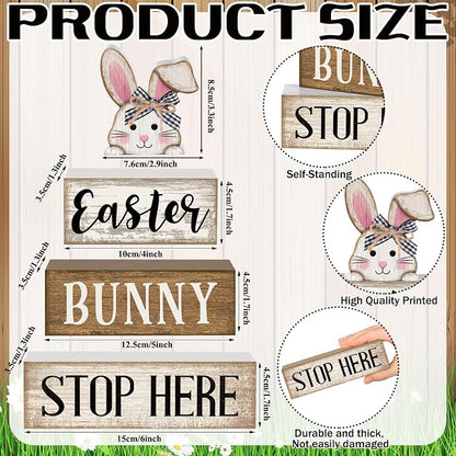 Moucuny 4 Pcs Easter Bunny Table Decoration Stacked Wooden Bunny Block Decor - Image 4
