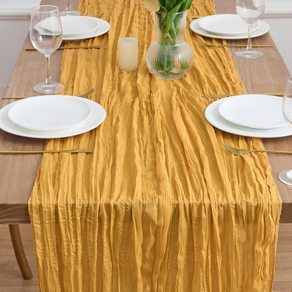 Asee'm 6pcs Gold Yellow Cheesecloth Table Runner Summer 10FT Rustic Gauze | - Image 2