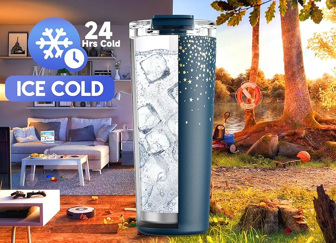 Meoky 24 oz Insulated Travel Coffee Mug: Leak Proof Lid, Midnight Galaxy | - Image 4