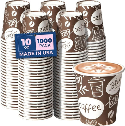Fit Meal Prep 10 oz Coffee Cups 1000 Count, Leak-Proof Hot Cup, Disposable by FMPBRANDS