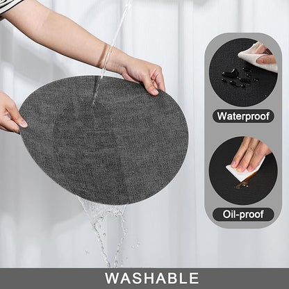Myir JUN Round Placemats, Dual Sided Faux Leather Place Mats Set of 4 Indoor/Outdoor Non-Slip Washable Table Mats (Gray Black, Set of 4)