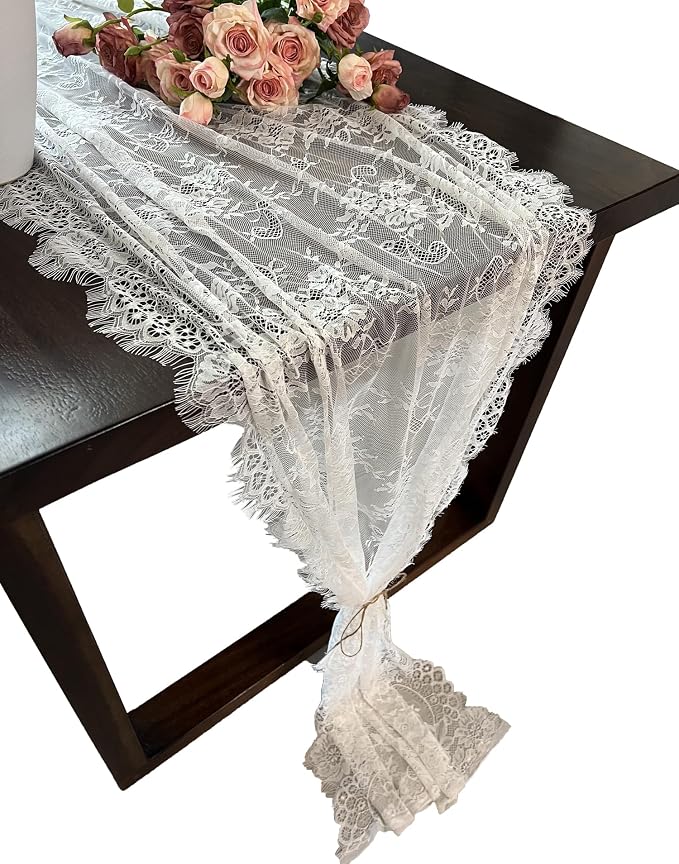 5 Pcs White Lace Table Runner 30 x 120 Inch Vintage Rustic Table Runner by Unknown