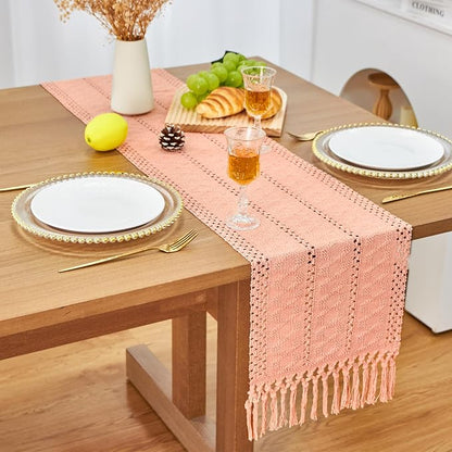 Pink Table Runner Boho Dresser Runner Home Coffee Table Decor 12x72 Inch | 72 - Image 4
