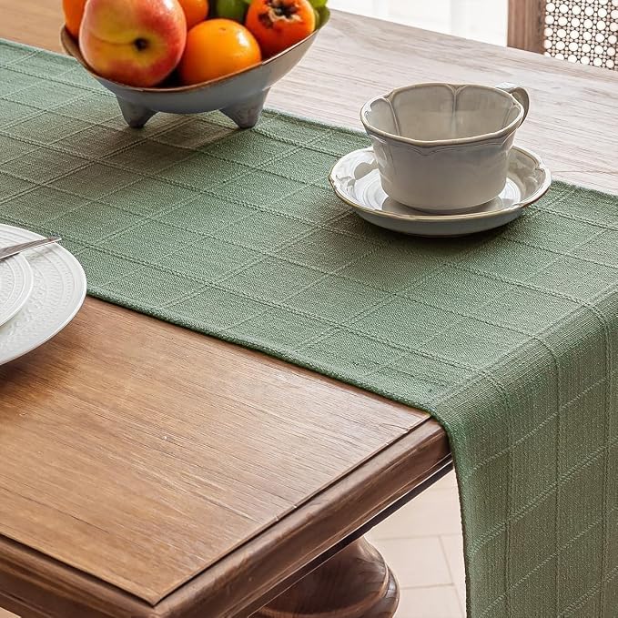 Linen Textured Table Runner, Sage Green Table Runners 108 Inches Long | Raised - Image 4