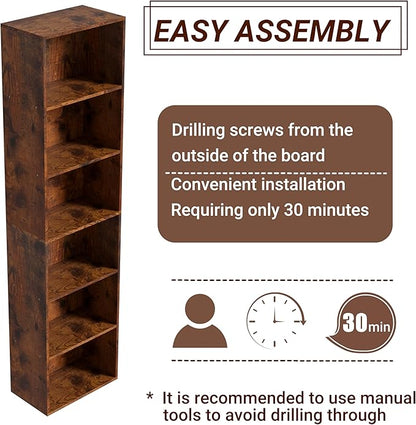 Wooden 6 Cube Storage Organizer, Vintage Brown 6 Cube Storage Shelf, 6 Tier Closet Organizers Storage Cubes Display Cubby, Versatile Cubes Open Bookshelf and Cubby Organizer for Any Space